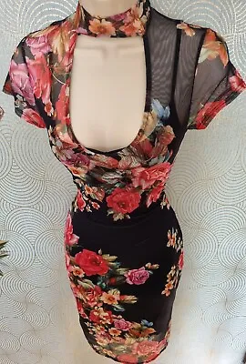 £45 • Buy Stunning Jane Norman Floral Manderin Oriental Mesh Wiggle Dress Size 8