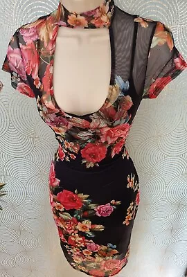 £45 • Buy Stunning Jane Norman Floral Manderin Oriental Mesh Wiggle Dress Size 8