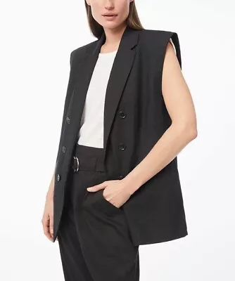 NWT Org.$475 FRAME Oversized Double Breasted Linen Blend Vest - Noir XS • £388.27