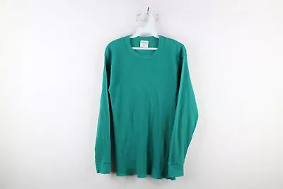 Vtg 90s Streetwear Mens Large Thermal Waffle Knit Long Sleeve T-Shirt Teal USA • $39.95