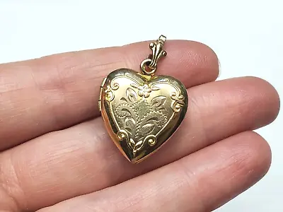 Vintage Gold Filled Engraved Floral Filigree Heart Locket Pendant Jewelry • $59.99