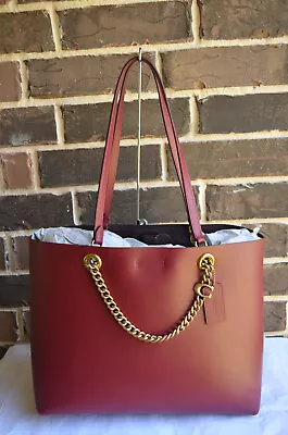 NWT $375 Coach Tote Large Leather Chain C Handbag 78218 Deep Red • $179