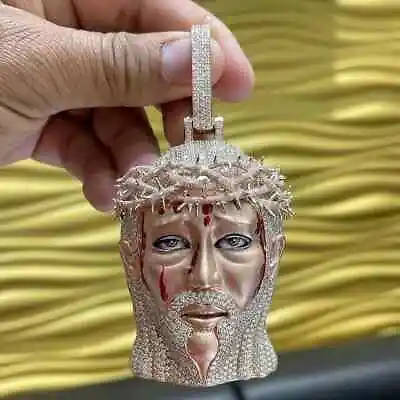 4Ct Tester Passing Round Cut Moissanite Jesus Face Pendant 14K Rose Gold Plated • $163.29