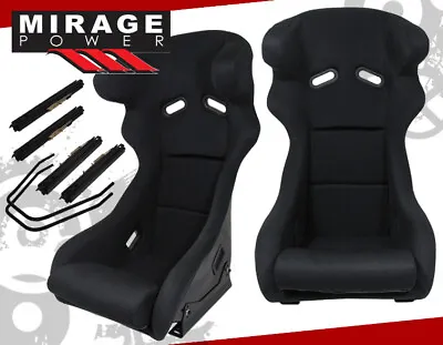 2PC Black Sport Racing Bucket Seats Pro SPG Profi Style + Sliders & Head Support • $347.99