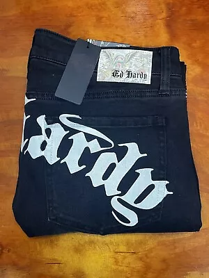 Ed Hardy Slim Jeans Denim 5 Pocket Embroidered Skull Snake Panther Black 34x31 • $59.99