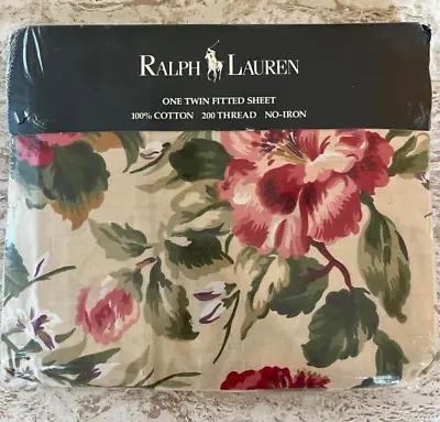 NEW Vtg Ralph Lauren Constance Cream Floral Cottage Twin Fitted Sheet NIP • $65