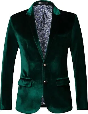 THWEI Mens Velvet Blazer Slim-Fit Fashion Solid Suit Jacket • $137.73