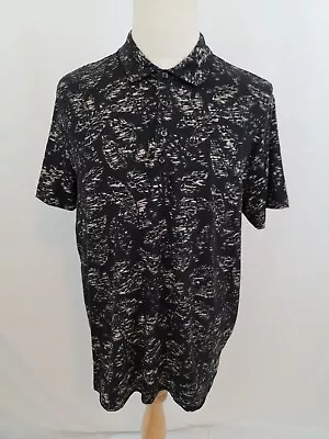 Michael Bastian Mens Polo Shirt Hawaiian Tropical Leaves Reverse Print Black XL • $19.99