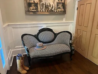 Antique 1800's   Victorian French Style  Houndstooth Loveseat/Settee • $2500