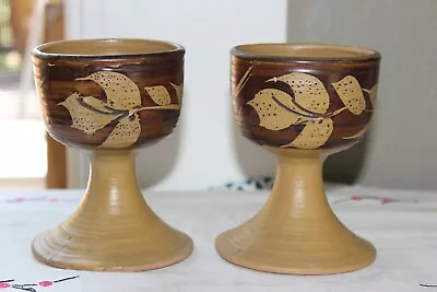 2 Vintage Pacific Stoneware Inc 1972 Pottery Goblets Signed B Welsh 4 3/4  Tall • $19.99