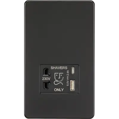£56.19 • Buy Shaver Socket With Dual USB Type A + C Charging Ports 230V Knightsbridge