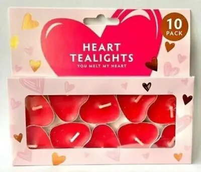  Valentines Day Red Love Heart Shape Tea Lights X10 Candles Dinner Table Decor • £2.79