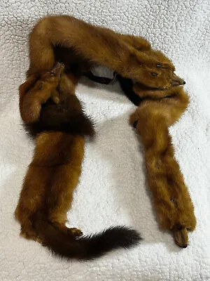  Vintage 4 Brown Mink Fur Full Body Pelt Stole Scarf Shawl Wrap Collar Clip DMR • $29.99