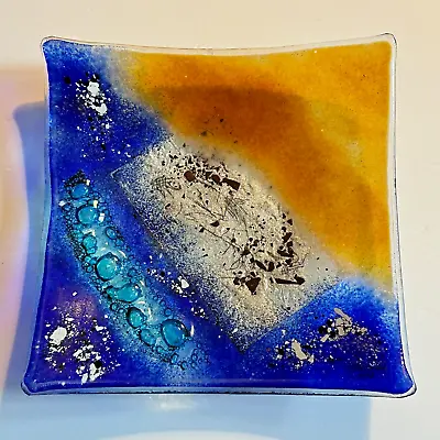 VINTAGE Glass Tray ASLANIDOU 1922 Abstract Art Fused Glass Plate Serving 8  • $20