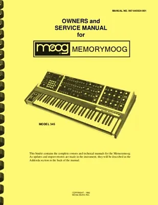 Moog Memorymoog Analog Synthesizer OWNER'S MANUAL And SERVICE MANUAL  • $24.95