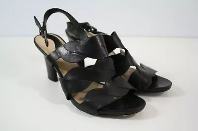 VIA SPIGA Heels Sandals 6.5 Black Leather Scalloped Slingback • $16.99