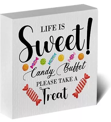 Wood Box Sign Rustic Farmhouse Style Life Is Sweet Candy Buffet • £18.83