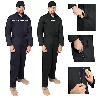 Men's Black Or Midnight Navy Blue Workwear Coverall Mechanic Jumpsuit Uniform • $107.89