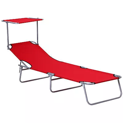 Outsunny Folding Chair Sun Lounger W/ Sunshade Garden Recliner Hammock Red • £29.99