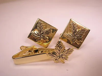 Maple Leaf Vintage Cuff Links & Tie Bar Clip Canada Flag • $37.49