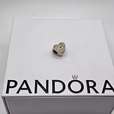 Genuine Pandora Rose Gold Clear Pave CZ Heart Charm ALE R #781555CZ • £30