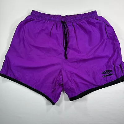 Vintage 90s Umbro Men Large Purple Athletic Soccer Running Shorts Made In USA • $29