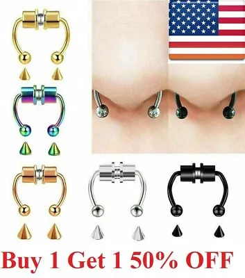 $5.99 • Buy Magnetic Non-Piercing  Nose Rings Fake Septum Segment Helix Club Clickers Punk