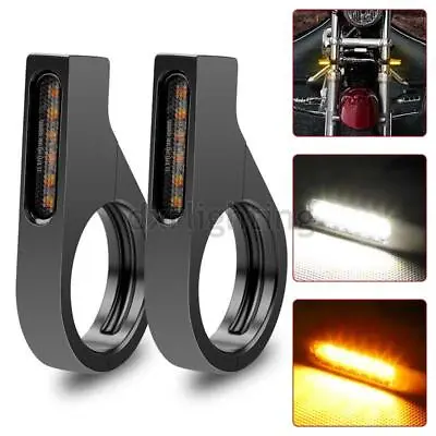 2X Front Motorcycle 39mm Fork LED Turn Signal Light Indicator Amber White DRL • $23.78