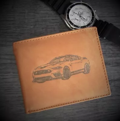 Mens Leather Wallet-Choice Of 1969-2024 Ford Mustang Mach 1 Laser Etched Images • $24