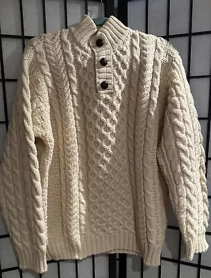 L.L.BEAN Men’s Large Heritage 100% Wool Button Mock Cable Sweater • $89