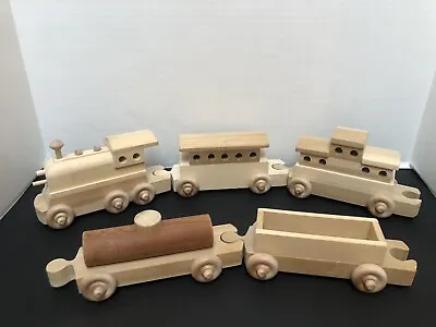 Vintage Handmade Wooden Train 5 Cars ~ Really Nice Smooth Wood • $29.99
