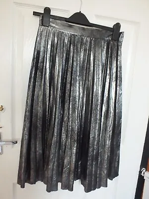 Zara Ladies Metallic Silver Pleated Skirt Size S • £8.99