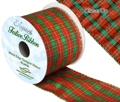 Tartan Ribbon 63mm Wired Edge Lurex Christmas Xmas Festive Plaid Check • £2.35