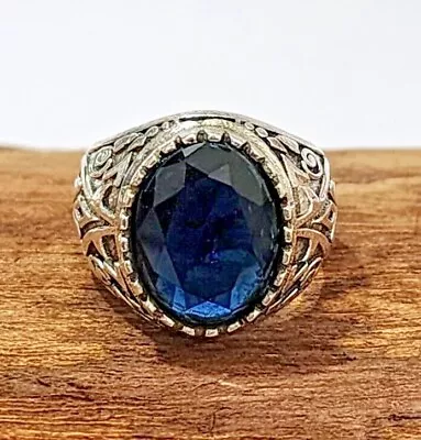 Promise Blue Sapphire Solid 925 Sterling Silver Handmade Men's Ring All Size D10 • $18.95