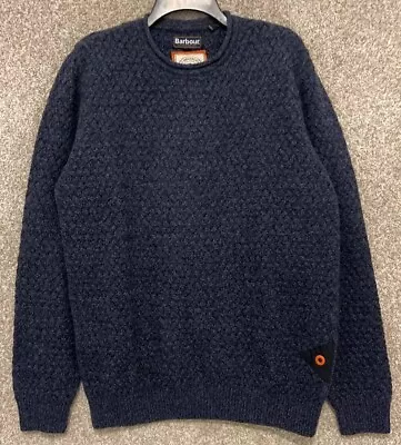 Barbour Mens Navy Blue Wool Cable Knit Greatcoat Crewneck Sweater Size Large • $39.99