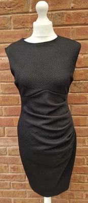 £6 • Buy River Island Black Ruched Micro Quilted Bodycon Sleeveless Dress Size 12