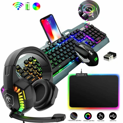 $26.99 • Buy Computer 2.4G Wireless USB Gaming Keyboard And Mouse Set+Headset RGB LED Backlit