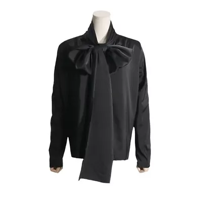 Women's Fashion Design Black Satin Tops Lace Up Bow Career Party Blouse Shirts • $31.19