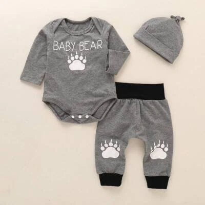 £11.99 • Buy Newborn Baby Boys Outfit Clothes Set BEAR Long Sleeve Romper Tops+Pants+Hat 0-18