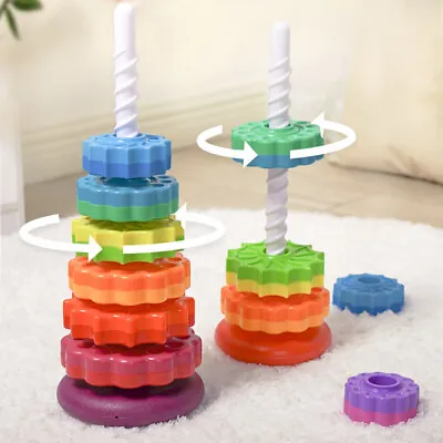 Infant Baby Rainbow Spinning Stacking Ring Toys Montessori Brain Development Toy • £9.79