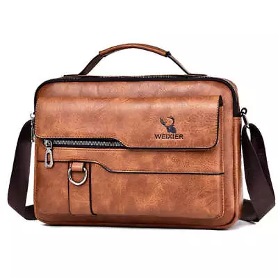 WEIXIER Men Shoulder Bag Retro Leather Laptop Business Casual Bag(Horizontal Lig • £18.99