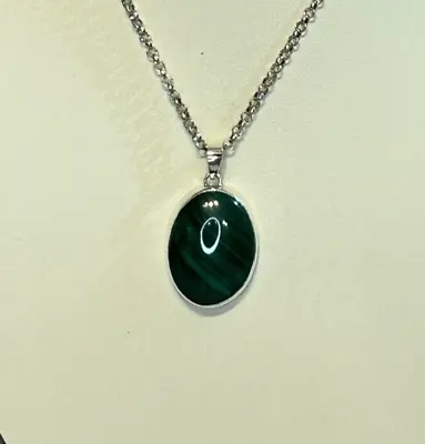 Oval Malachite Single Cab Shape 925 Silver Pendant Fashion Jewellery Silver • £35