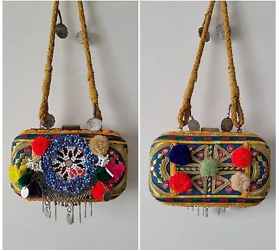 New Zara Boho Beaded Embellished Multicoloured Clutch Bag RRP £49.99 • £29.99