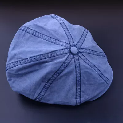 Classic Men's Blue Gatsby Cap Linen 8 Panel Applejack Newsboy Hat Spring Summer • £10.69