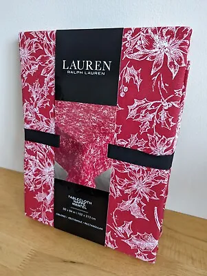 Ralph Lauren Christmas Tablecloth Poinsettia Holly 152cm X 213cm Recta 60  X 84  • £28.99