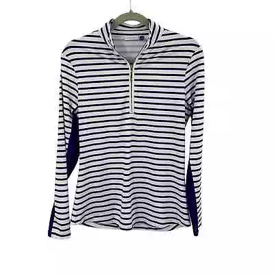 Cabana Life Wicking Performance Zip Top Navy Stripe 594-NSE Size Small • $35