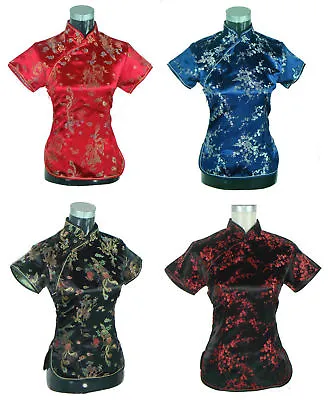 £17.99 • Buy UK Stock Chinese Dragon & Phoenix Blossom Satin Short Sleeve Top Shirt Blouse