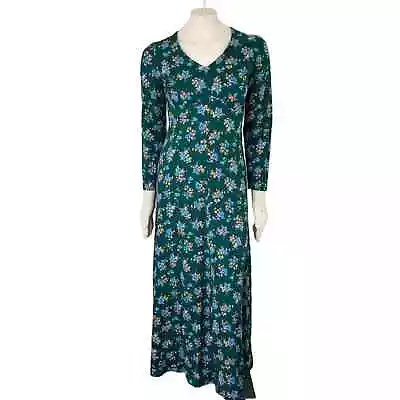 Vintage 70s HANDMADE Long Sleeve Floral Maxi Dress In Green WOMEN'S SMALL • $79.95