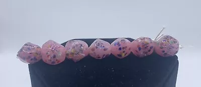 New 7 Piece Set Lot Of Fine Murano Lampwork Glass Beads Tubes Pink Splash Colors • $12