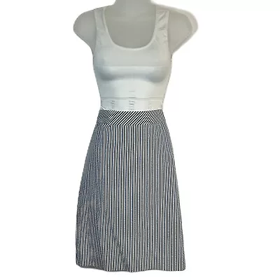 J Crew Womens Pencil Skirt Sz 4 Seersucker Cotton Zip Hickory Striped Blue White • $34.88